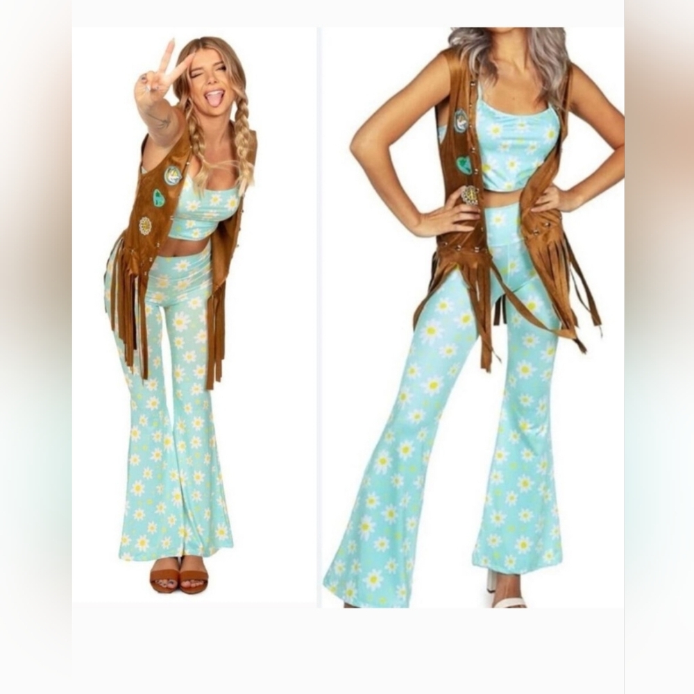 Floral Blue Jumpsuit 70's Costume.